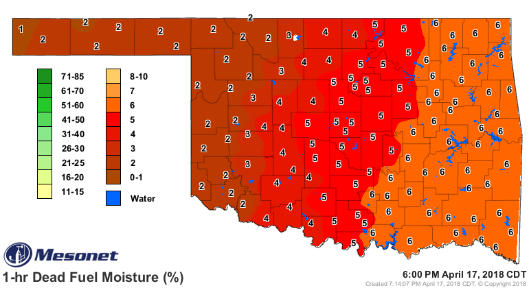 1-Hour dead fuel moisture map from April 17, 2018